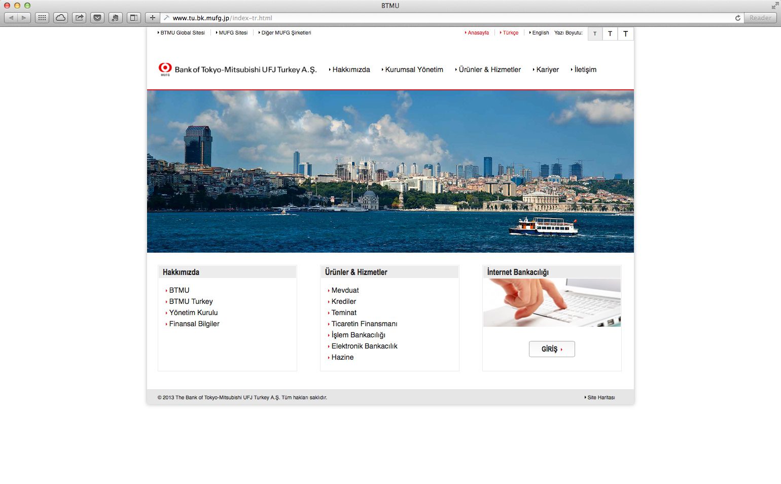 The Bank of Tokyo-Mitsubishi UFJ Turkey A.Ş. Websitesi-0